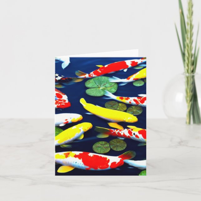 Colourful Koi Fish Swimming in Pond Card (Front)