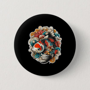 Colourful Koi Fish Tattoo Design Japanese Art Nish 2 Inch Round Button