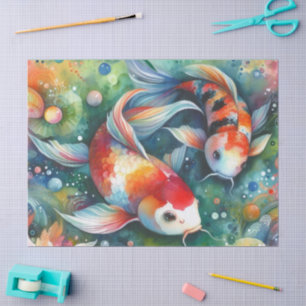 Colourful Koi Fish Watercolor Orange Decoupage Tissue Paper