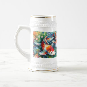 Colourful Koi Fish Whimsical Watercolor Orange Tea Beer Stein