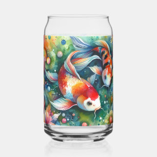 Colourful Koi Fish Whimsical Watercolor Orange Tea Can Glass