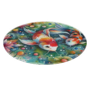 Colourful Koi Fish Whimsical Watercolor Orange Tea Cutting Board
