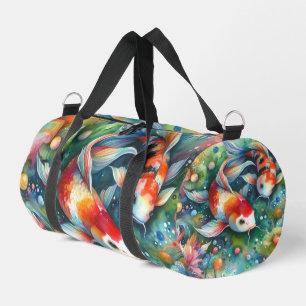 Colourful Koi Fish Whimsical Watercolor Orange Tea Duffle Bag