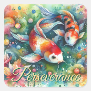 Colourful Koi Fish Whimsical Watercolor Orange Tea Square Sticker