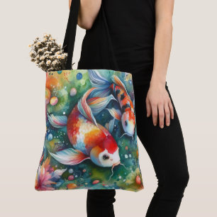 Colourful Koi Fish Whimsical Watercolor Orange Tea Tote Bag