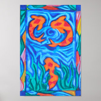 Colourful Koi Pond Poster