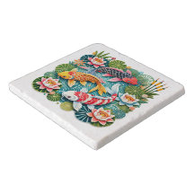 Colourful Koi Swimming in Lotus Filled Pond