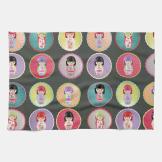 Colourful Kokeshi Dolls Kitchen Towel