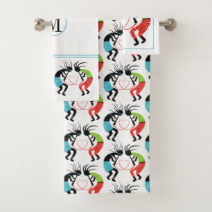Colourful Kokopelli heart pattern Bath Towel Set