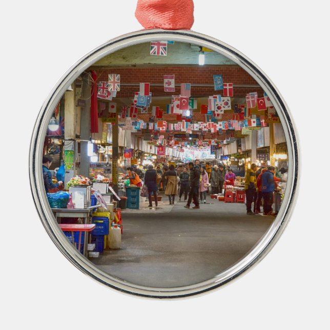 Colourful Korean Marketplace Metal Ornament (Front)