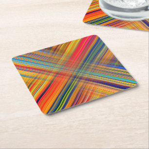 Colourful Kriss Kross Pattern Plaid Square Paper Coaster