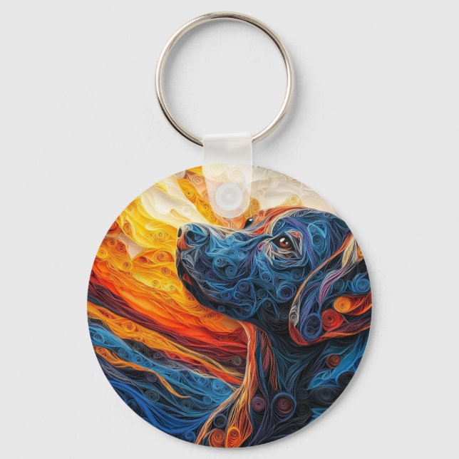 Colourful Labrador Retriever Dog Portrait Keychain (Front)