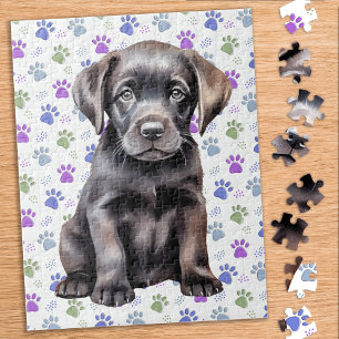 Colourful Labrador Retriever Puppy Paw Prints Jigsaw Puzzle