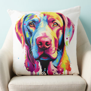 Colourful Labrador Retriever Retro Dog Lover  Throw Pillow