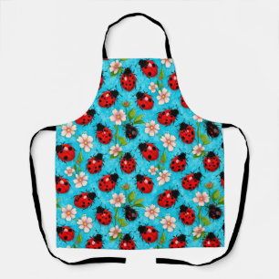 Colourful Ladybug Pattern with Flowers Apron