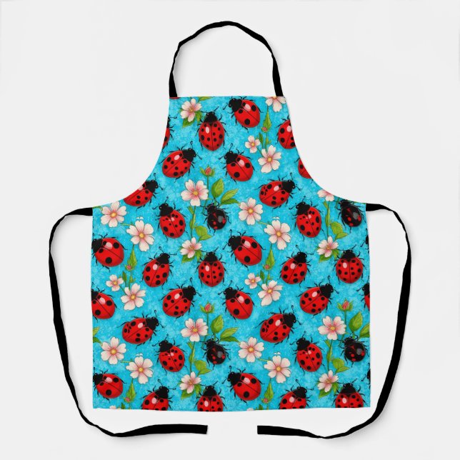 Colourful Ladybug Pattern with Flowers Apron (Front)