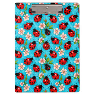 Colourful Ladybug Pattern with Flowers Clipboard