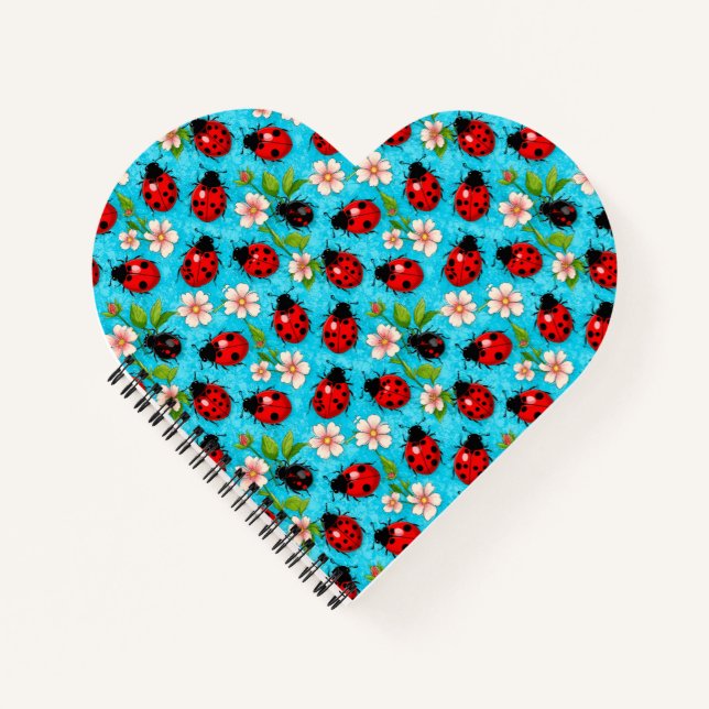 Colourful Ladybug Pattern with Flowers Notebook (Front)