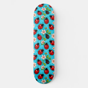 Colourful Ladybug Pattern with Flowers Skateboard
