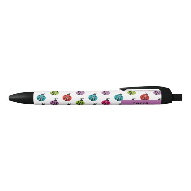 Colourful Ladybug Personalized Black Ink Pen (Top)