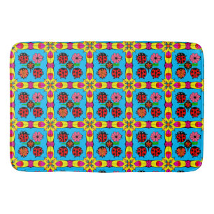 Colourful Ladybugs and Flowers Bath Mat