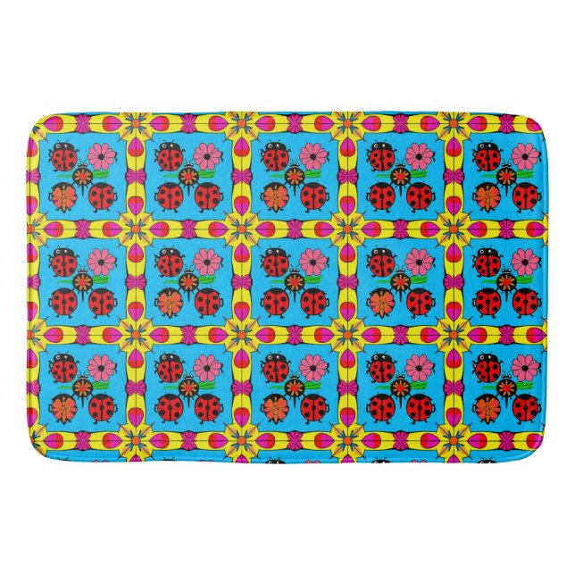 Colourful Ladybugs and Flowers Bath Mat (Front)