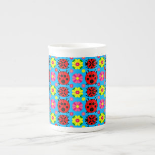 Colourful Ladybugs and Flowers Bone China Mug