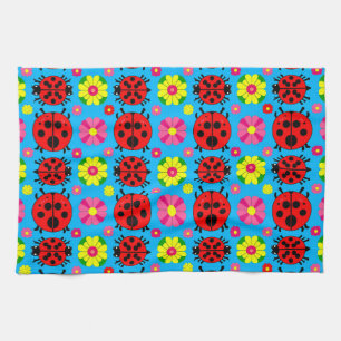 Colourful Ladybugs and Flowers Kitchen Towel