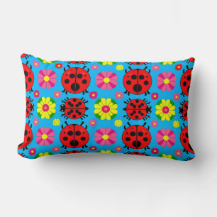 Colourful Ladybugs and Flowers Lumbar Pillow