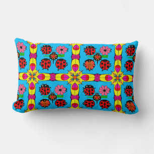 Colourful Ladybugs and Flowers Lumbar Pillow