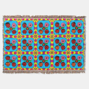 Colourful Ladybugs and Flowers Throw Blanket