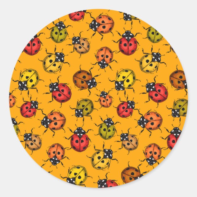 Colourful ladybugs classic round sticker (Front)