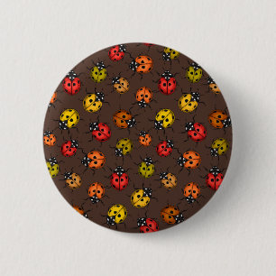 Colourful ladybugs on brown 2 inch round button