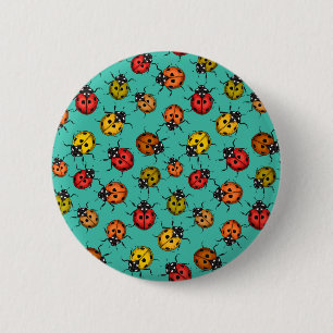 Colourful ladybugs on turquoise 2 inch round button