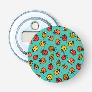 Colourful ladybugs on turquoise bottle opener