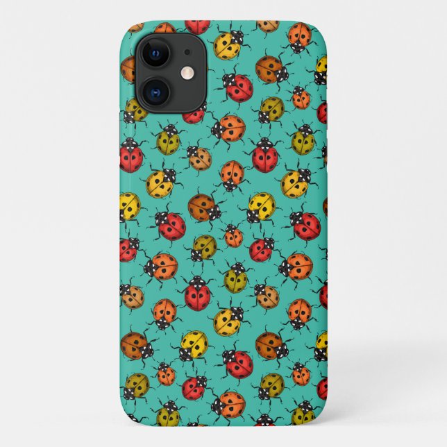 Colourful ladybugs on turquoise Case-Mate iPhone case (Back)
