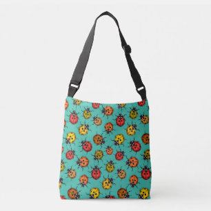 Colourful ladybugs on turquoise crossbody bag