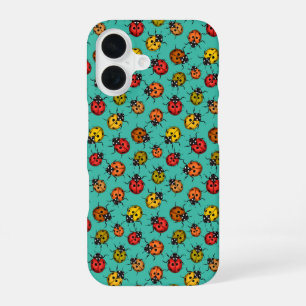 Colourful ladybugs on turquoise iPhone 16 case