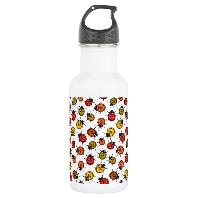 Colourful ladybugs on white 532 ml water bottle (Front)