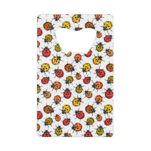 Colourful ladybugs on white credit card bottle opener