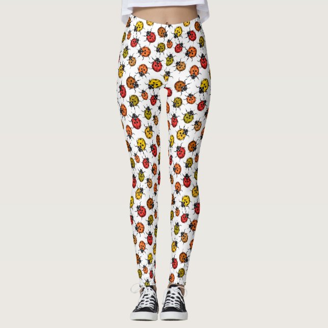 Colourful ladybugs on white leggings (Front)