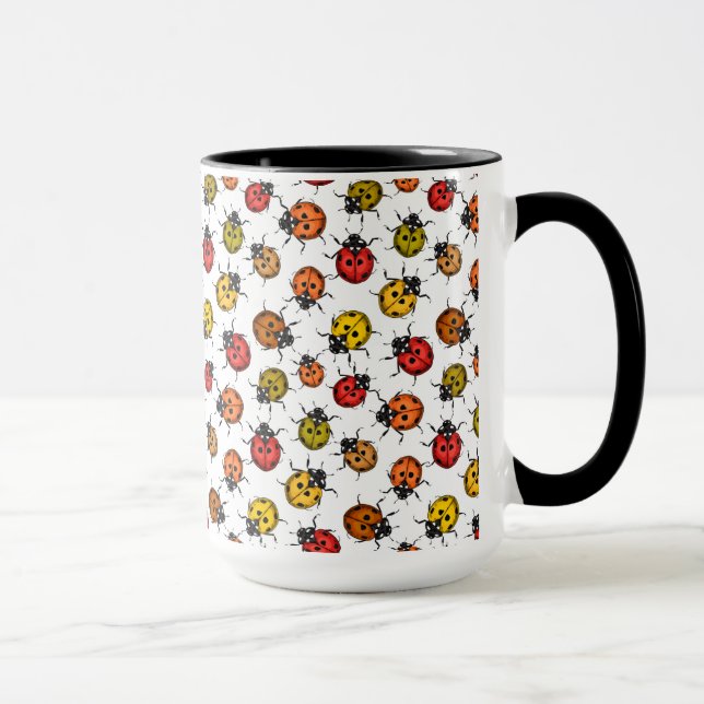 Colourful ladybugs on white mug (Right)