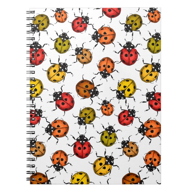 Colourful ladybugs on white notebook (Front)