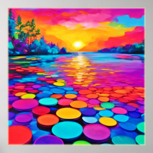 Colourful Lake at Sunset Poster