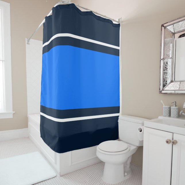 Colourful Lake Blue Nautical Navy White Stripes (In Situ)