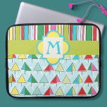 Colourful Lake Stripes Monogram Laptop Sleeve<br><div class="desc">This fun multi-colour boats and stripes patterned laptop sleeve is ready for your personal monogram. Created in brightly coloured stripes and abstract sailboats sailing on a lake. Choose your size in the drop down menu.</div>