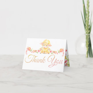 Colourful Lamb / Sheep Girl's Baby Shower Thank Yo You Card