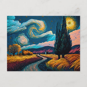 Colourful Landscape in Van Gogh Style Peaceful Sky Postcard