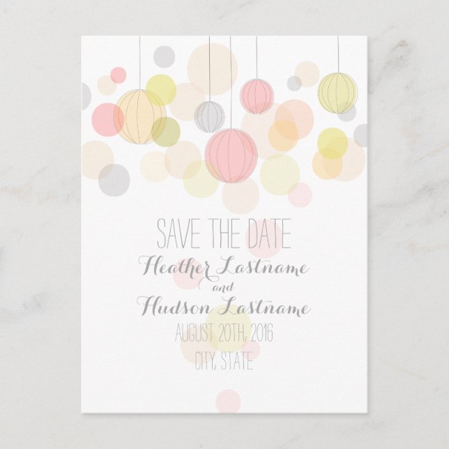 Colourful Lanterns Garden Wedding Save The Date Announcement Postcard (Front)