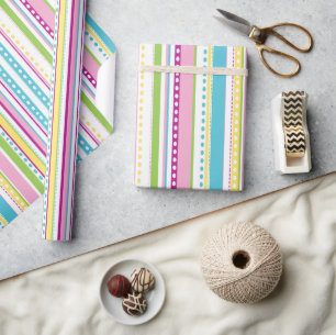 Colourful Large Pastel Stripes Cute Easter Pattern Wrapping Paper